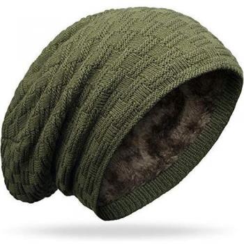 Grin & Bear Langes Slouch Cap in Oliv – Grobstrick Teddyfleece