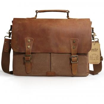 Lifewit Vintage Herrentasche Umhängetasche für 15,6 Zoll Laptop (Kaffee)