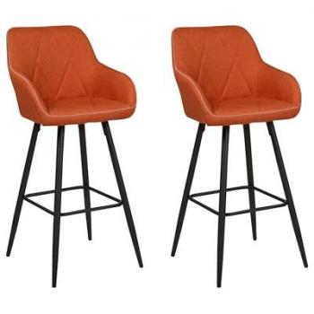 Beliani Orange Fabric Bar Stool Set of 2 with Arms and Quilted Backrest