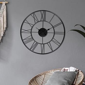 Große Wanddekoration: Wanduhr Ø 85 cm aus Eisen und Holz, Schwarz
