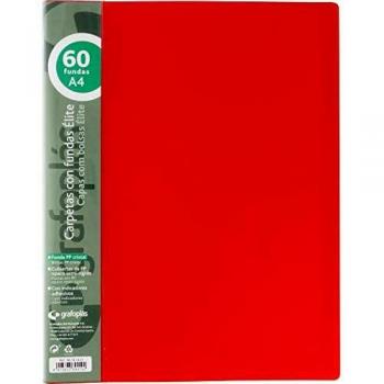 GRAFOPLAS Carpeta 60 fundas elite a4 opaco color rojo polipropileno