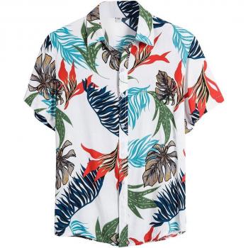 Blusa Étnica de Manga Corta con Estampado Hawaiano