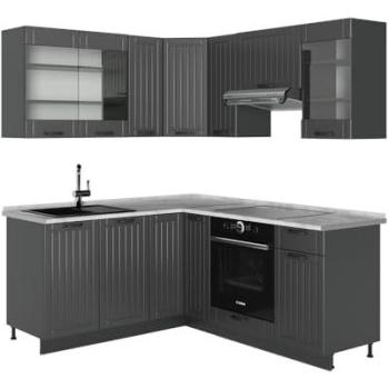 Cuisine Compacte Fame-line, Gris Foncé, 190x60cm, Effet Marbre, Vicco
