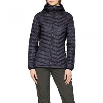 Columbia Damen Steppjacke Powder Pass mit Kapuze, Schwarz Edelweiss Print, XS