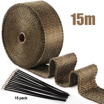 15M*50mm Ruban Isolant Thermique en Titanium Magma + 15 Collier Serrage 15M