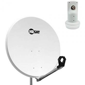 HDSAT 80cm Parabole Acier Blanche avec LNB Simple HD 4K pour Astra EUTELSAT
