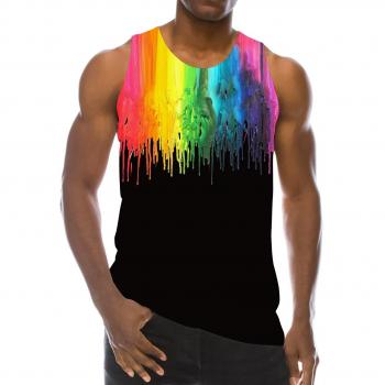 RAISEVERN 3D Melting Black Print Realistic Gym Tank Top Men Underwaist Funny Pattern XX-Large