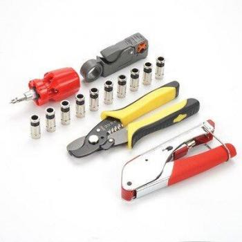 Coffret outils de sertage coaxial RG6 et connecteurs
