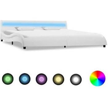 Bettgestell LED-Licht Weiß Kunstleder 180 x 200 cm