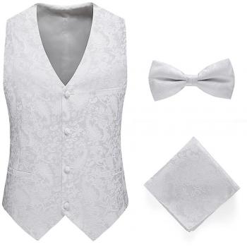 Gilet de soirée homme blanc avec nœud papillon XL