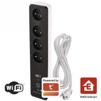 GoSmart prodlužovací kabel 2 m – 4 zásuvky, USB, Wi‑Fi, vypínač