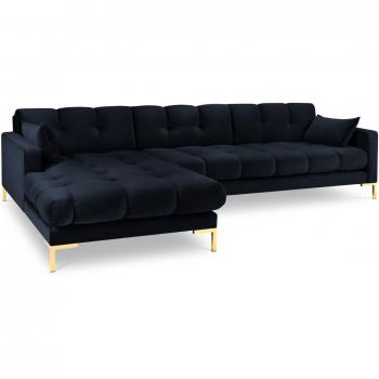 Canapé d'angle gauche en velours bleu 293x75x185cm