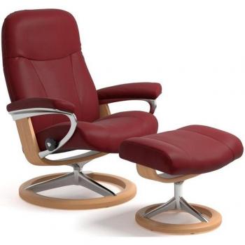 Relaxsessel Garda – Stressless® Set inkl. Hocker und Basis, Rot‑Batik, L‑Größe