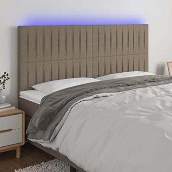 Tête de Cadre de Lit à LED Intérieur avec Accessoires, Taupe, Taille 200x5x118/128 cm, Revêtement Tissu