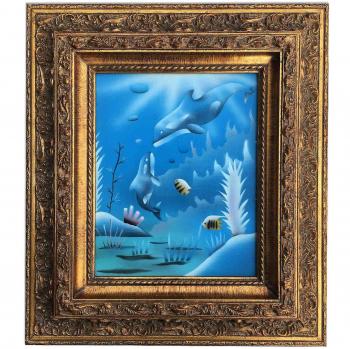 Dolphin Oil Art with Frame, 20x25 cm