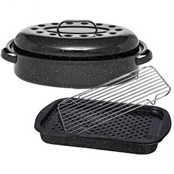 Cocotte Roaster Graniteware Trio – Plat, Grille, Plateau, Compatibilité Tous Feux