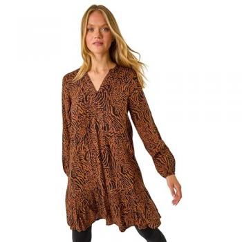 Robe smockée Roman motif animal marron 42