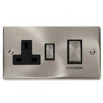 Click Scolmore Satin Chrome 45A Cooker Switch with Black Insert