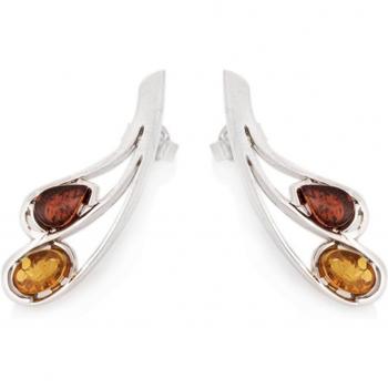 Rhodium-Enhanced Lily's Brown Amber Earrings