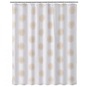 Rideau de Douche Motif Cercle Or-Blanc, 180 × 200 cm – 12 Anneaux