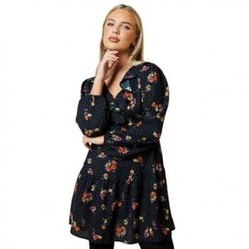 Petite Blue Ditsy Floral Tiered Hem Frill Wrap Mini Dress