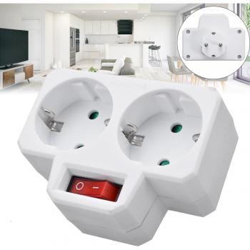 ABS European Double Socket with Outlet Switch, 16A, 250V, 92*78*68mm