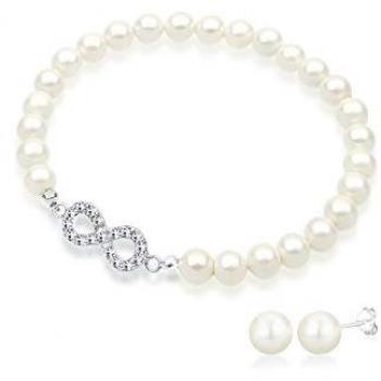 Elli Ohrring und Ketten Set mit Infinity Muschelkernperlen