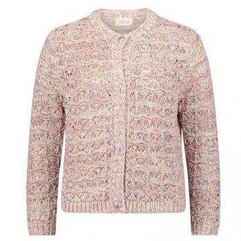 Strick‑Cardigan Cartoon „Rundhals“ – Weiß & Blau, Damen, Gr. 38