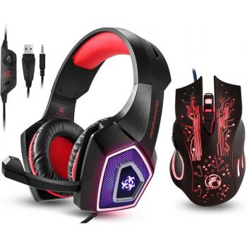 Hunterspider V1 Gaming Headset with LED and 6 Buttons Gaming Mouse for PS4, Xbox One, PC