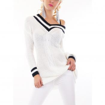 Langer Grobstrick-Trendpullover S/M