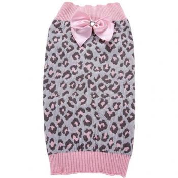 Small and Medium Dog Wool Sweater with Pink Leopard Print and Bow