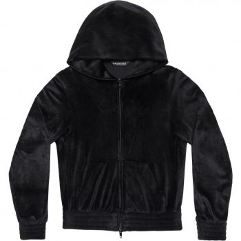 751792TOV101000 Balenciaga Women's Velvet Zip-Up Hoodie in Black