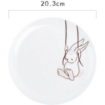Plato Redondo de 8 Pulgadas con Diseño de Conejo en Cerámica China