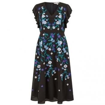 Robe Yumi Yumi Midi Noire à Motifs Floraux