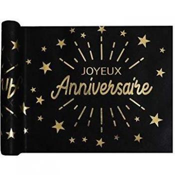 CHEMIN DE TABLE JOYEUX ANNIVERSAIRE 45CM X 5M ROUGE/OR