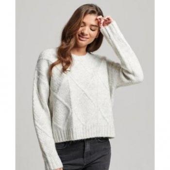 Superdry Ladies' Ice Marl Grey Cable Knit Sweater