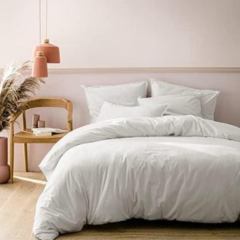 MATT & ROSE Housse de Couette 200x200 cm, 100 % Coton Lavé, Oeko‑Tex, Blanc