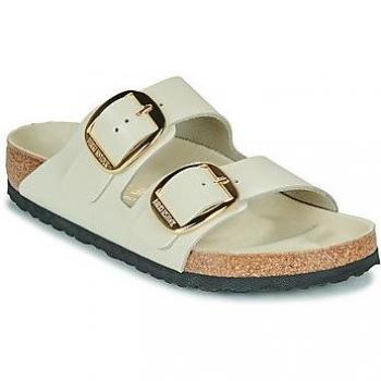 Beige Natural Leather Birkenstock Arizona Slider for Women, Size 7 US, High‑Shine Finish