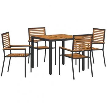 Durable Black Rattan Garden Furniture Set: Table + 2 Stackable Chairs