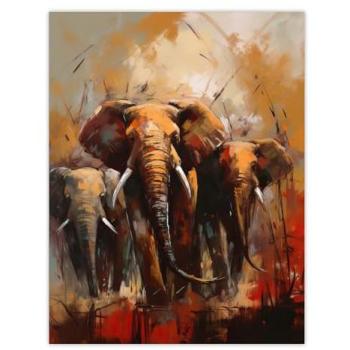 Large Elephant Charge Landscape – Duncan Flint Oil on Canvas Print