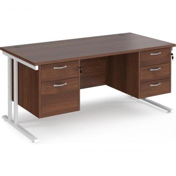 Maestro 25 White Cantilever Frame Straight Desk with Walnut Top
