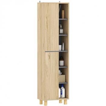 Colonne d'habillage salle de bain HOMCOM – 6 rangements ouverts + 2 tiroirs – 40 l × 24 p × 148 h cm – bois naturel