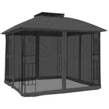 VidaXL Pavillon Doppeldach mit Netzwänden Anthrazit 2,94x2,94m Stahl
