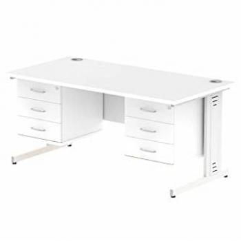 Impulse Bench 1600 X 800mm Straight Office Desk White Top White Cable Managed Leg