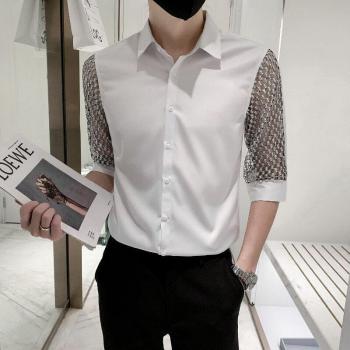 Hombre 4XL: Camisa Casual de Media Manga con Encaje Hueco y Corte Ajustado 2022
