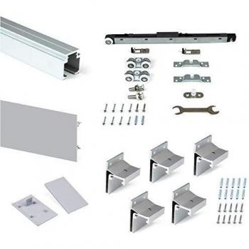 Emuca Système de Portes Coulissantes Suspendues en Bois avec Fermeture Douce, Capacité 80kg, Aluminium Anodisé Mat