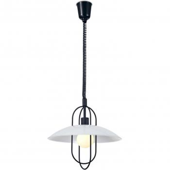 Lampadario a soffitto Riva, E27, nero opaco, vetro opalino bianco