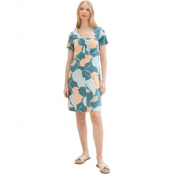 TOM TAILOR Mini-Jersey-Kleid mit Allover-Print und V-Ausschnitt – Apricot