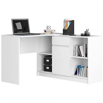 Multifunktionaler Eck-Schreibtisch AKORD B17, weiß, inkl. Schublade und 6 Ablagen, Abmessungen: 120x126x79 cm