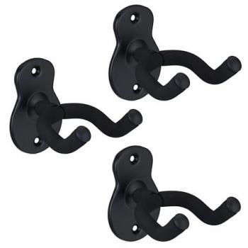 Relaxdays 3er Set Gitarrenhalter für Wandmontage, drehbare Gabel, Metall mit Gummipolsterung, schwarz